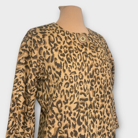 Leopard Coat Jacket Small Midi Twill 3/4 Sleeves Simple Collar 2000s EUC Fall - Picture 12 of 13
